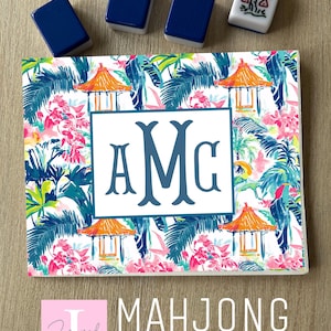 Monogram Mahjong Card Sticker, Tropical Floral Vinyl Cover, NMJL Game Accessory