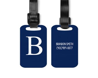 Monogram Luggage Tag | Custom Aluminum, Leather Strap - Suitcase ID, Personalized