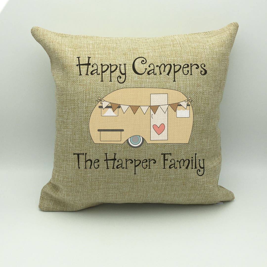 Happy Campers Pillow With Family Name Personalized Camping Etsy