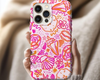 Pink and Orange Beach Style Case, Bright Coastal Design, MagSafe Compatible Option