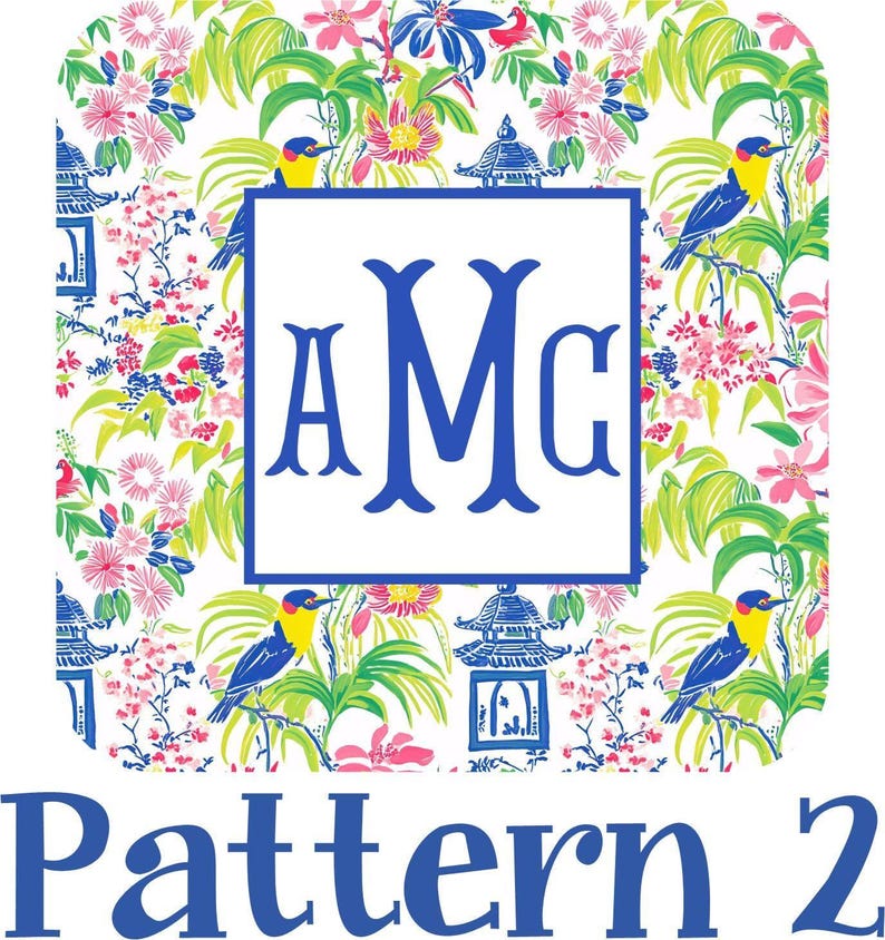 The image is a collage featuring a tropical floral pattern with birds and a pagoda. The pattern is divided into two sections, with the upper section having a larger floral motif and the lower section featuring a pagoda. The text "AMC Pattern 2" is displayed in the lower section, indicating the pattern number.