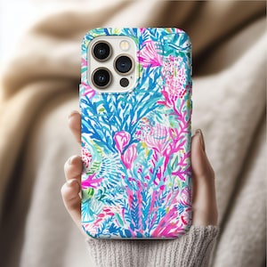 Preppy Lily Phone Case, Bright Floral Design (MagSafe Compatible)