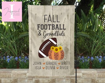 Personalized Fall Football and Grandkids Garden Flag: Custom Names, Double Sided