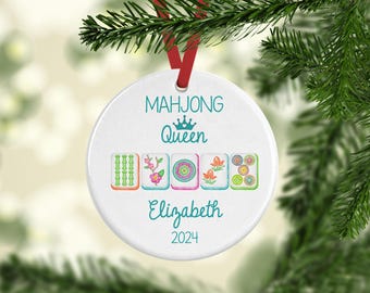 Mahjong Queen Ornament: Personalized Ceramic Gift, 2024