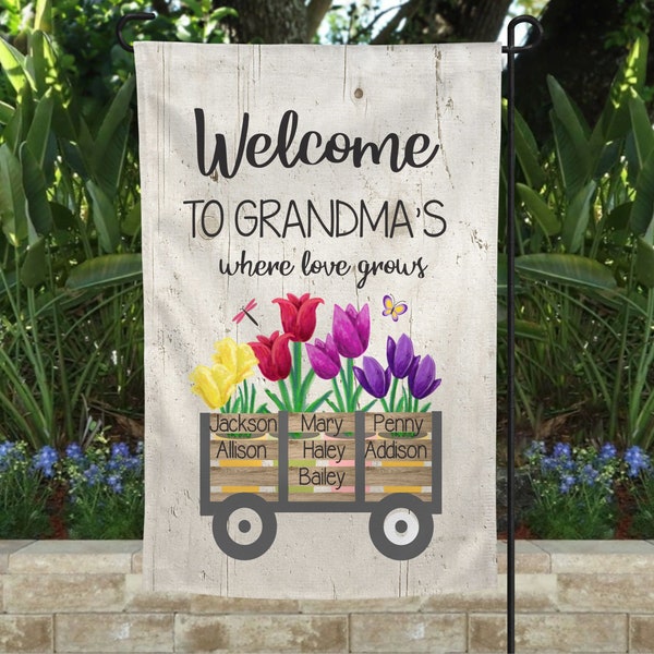 Grandmas Garden Personalized Garden Flag, Grandma gift with Granchildren Names