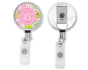 Monogram Badge Holder, Retractable Badge Reel