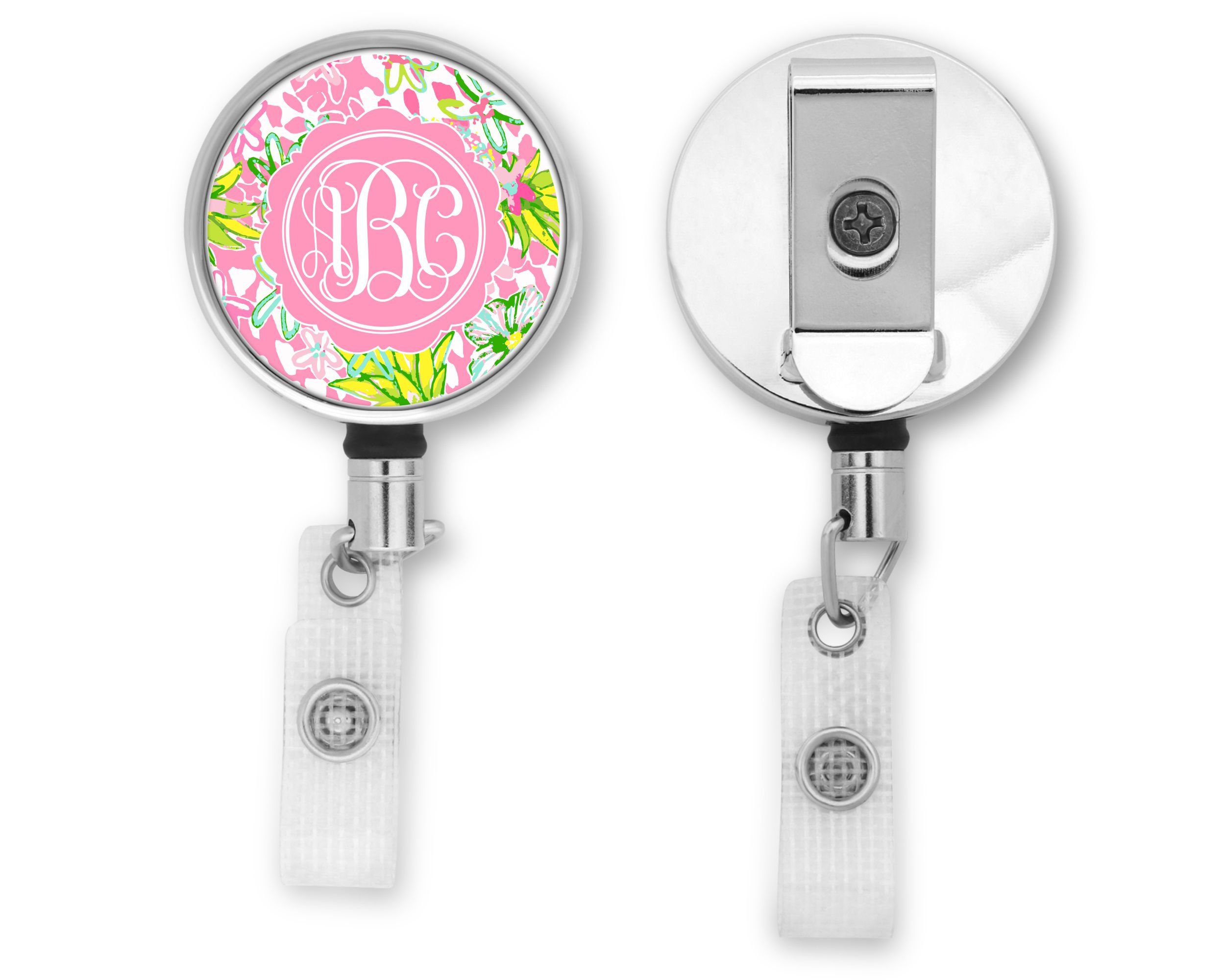 Monogram Badge Holder Retractable Badge Reel Etsy