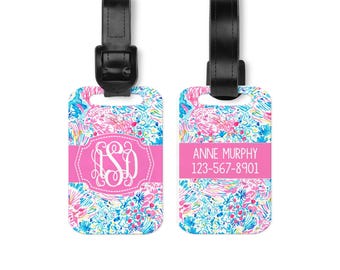 Lily Inspired, Monogram Luggage Tag | Personalized Aluminum | Black Leather Strap | Two Sizes