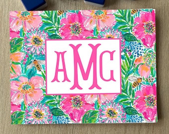 Monogram Mahjong Card Sticker, Pink and Orange Seashell Design