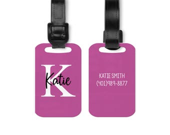 Personalized Luggage | Monogram Aluminum Travel ID - Black Leather Strap, Bridesmaid Keepsake