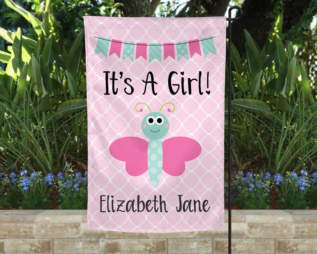 It's A Girl Flag Personalized Pink Baby Girl Yard Flag - Etsy