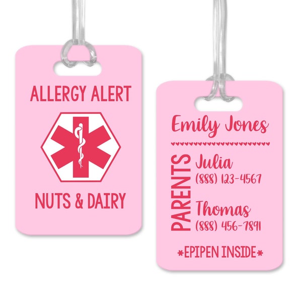 Allergy Alert Food Allergy, Personalized Medical Bag Tag, Allergy Card, Allergy Warning for Backpack