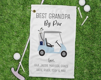 Grandpa Golf Towel, Personalized Microfiber Fleece | Cotton Terry Backing | Grommet Hook, Two Sizes