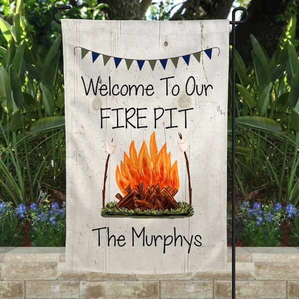 Fire Pit Yard Flag Personalized, Campfire Flag