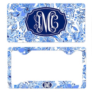 Chinoiserie Car Plate, Car Accessories for Women, Chinoiserie Front License Plate. Lilly Inspired License Plate Frame
