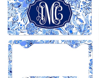 Placa de carro estilo Chinoiserie, acessórios automotivos femininos, placa dianteira estilo Chinoiserie. Moldura de placa inspirada na Lilly.