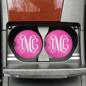Pink Car Coasters Monogrammed, Car Accessories, Car Cup Holder, New Driver Gift, Stocking Stuffer, New Car Gift, Vine Monogram Car Decor