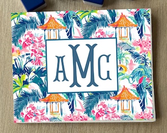 Pegatina para cartas de Mahjong con monograma, funda de vinilo con estampado floral tropical, accesorio para juegos NMJL