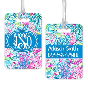 Étiquettes à bagage monogramme, étiquette à bagage inspirée du lys personnalisée