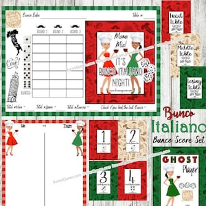 Personalização GRATUITA ** Conjunto de folhas de pontuação do Bunco italiano com números de mesa correspondentes, folhas de registro e fantasma! DOWNLOAD DIGITAL