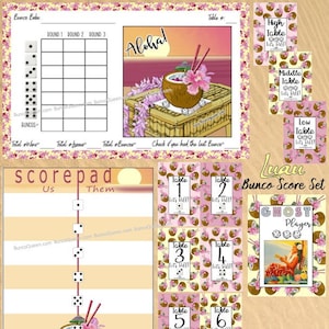 FREE PERSONALIZATION** Hawaiian Luau Bunco Score Sheet Set w/ Matching Table Numbers, Tally Sheets and Ghost! Digital DOWNLOAD