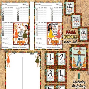 FREE Customization***Fall / Thanksgiving Toasting Ladies Bunco Score Set- Matching Table #s, Score Sheets, Tally Sheets and Ghost!