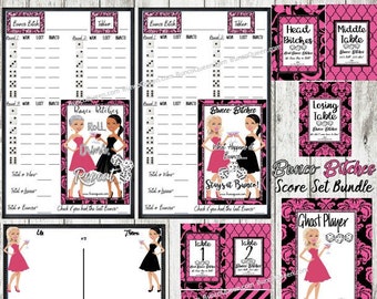 GRATIS aanpassing** Bunco Bitches roze/zwarte scorebladenset met bijpassende tafelnummers, telbladen en geest! Digitaal DOWNLOADEN