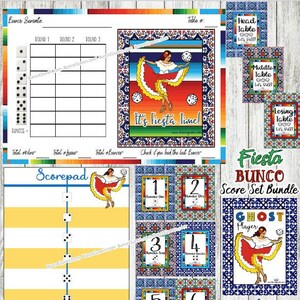 FREE Customization**Fiesta Bunco Score Card Bundle- Printable Score Sheets, Tally Sheet, Matching Table Numbers and Ghost. Cinco de Mayo