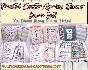 Printed Easter / Spring Bunco Score Sheet Set: You Choose How Many Players & Which Design.  Printed, Cut, and Mailed to you!