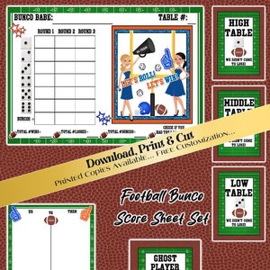 FREE Customization** Football Tailgate Bunco Score Sheet Set w/ Matching Table Numbers, Tally Sheets and Ghost! Digital DOWNLOAD