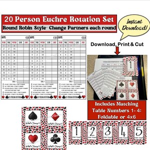 20 Person Euchre Rotation Score Sheet/euchre Tally W Table Numbers ...