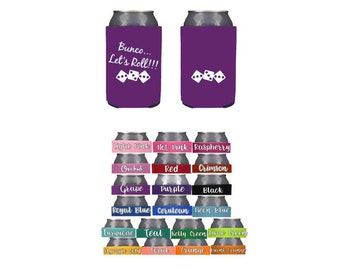 Enfriador de latas Bunco para tu próxima noche Bunco. ¡20 colores para elegir! Bunco... ¡A rodar! ¡Un gran regalo de Navidad!
