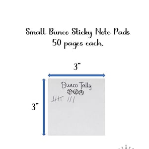 Small 3&quot;x 3&quot; Bunco Tally Sheet Sticky Note Pads- You choose quantity. Bunco Note Pads. Bunco Tally Sheets. Bunco Game Night Accessories.