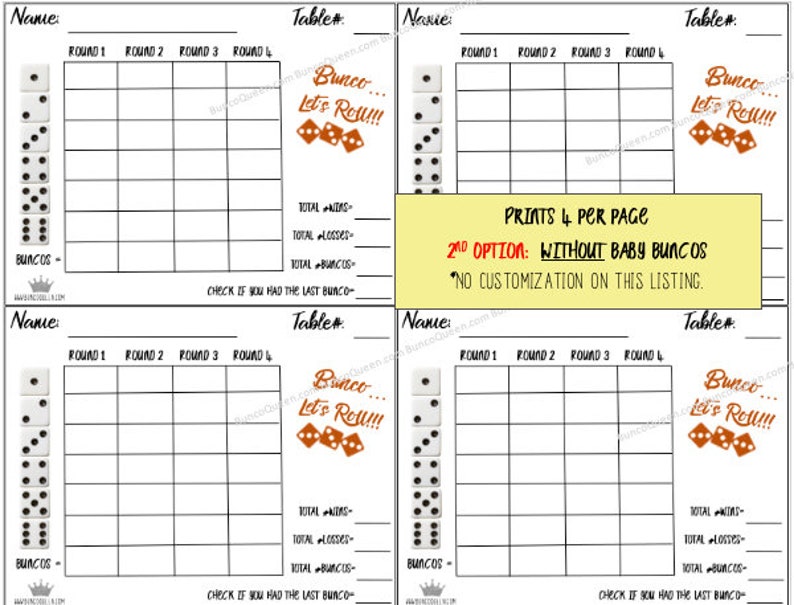 Printable Bunco Calendar
