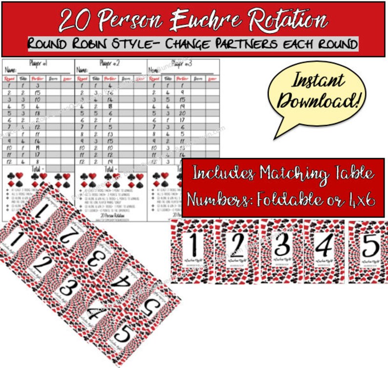 20 Person Euchre Rotation Score Sheet Euchre Tally W Table Etsy 20 Person Euchre Rotation Score Sheet Euchre Tally W Table Etsy
