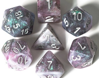 Galaxy Glitter Resin Polyhedral D&D Dice Set- Dungeons and Dragons Dice. TTRPG. DND Game Dice Under the Sea