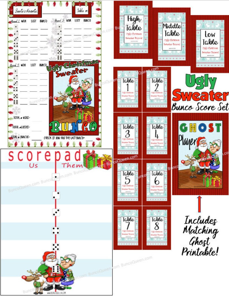 ugly-christmas-sweater-bunco-score-set-table-numbers-score-etsy