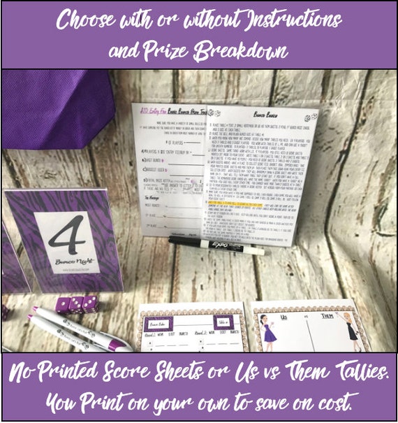 Purple Zebra Theme YOU PRINT @ Home. 16 Person BASIC Bunco Kit