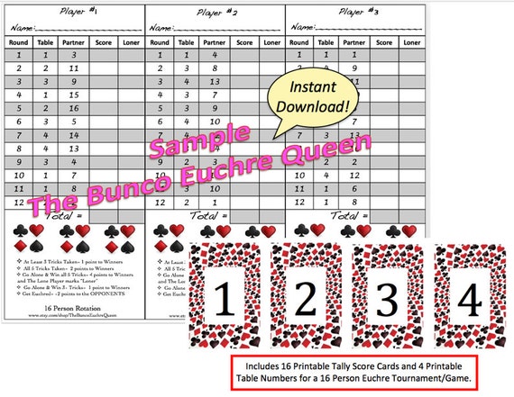 12 Person Euchre Rotation Chart