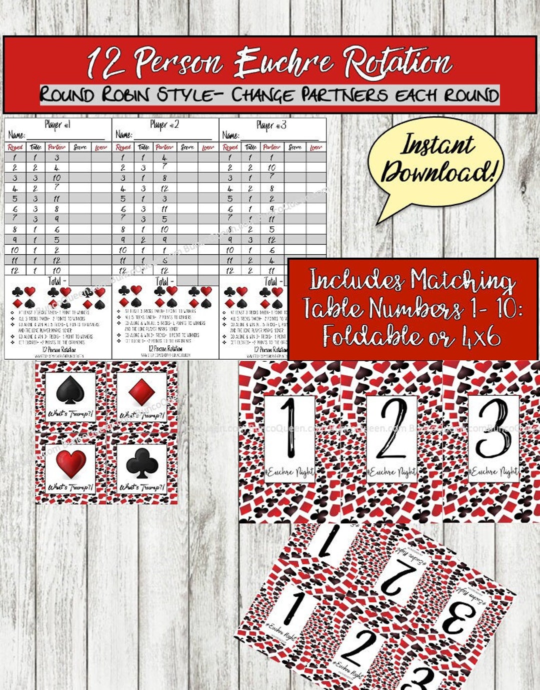 12 Personen Euchre Rotation Score Sheet Euchre Tally W Etsy de