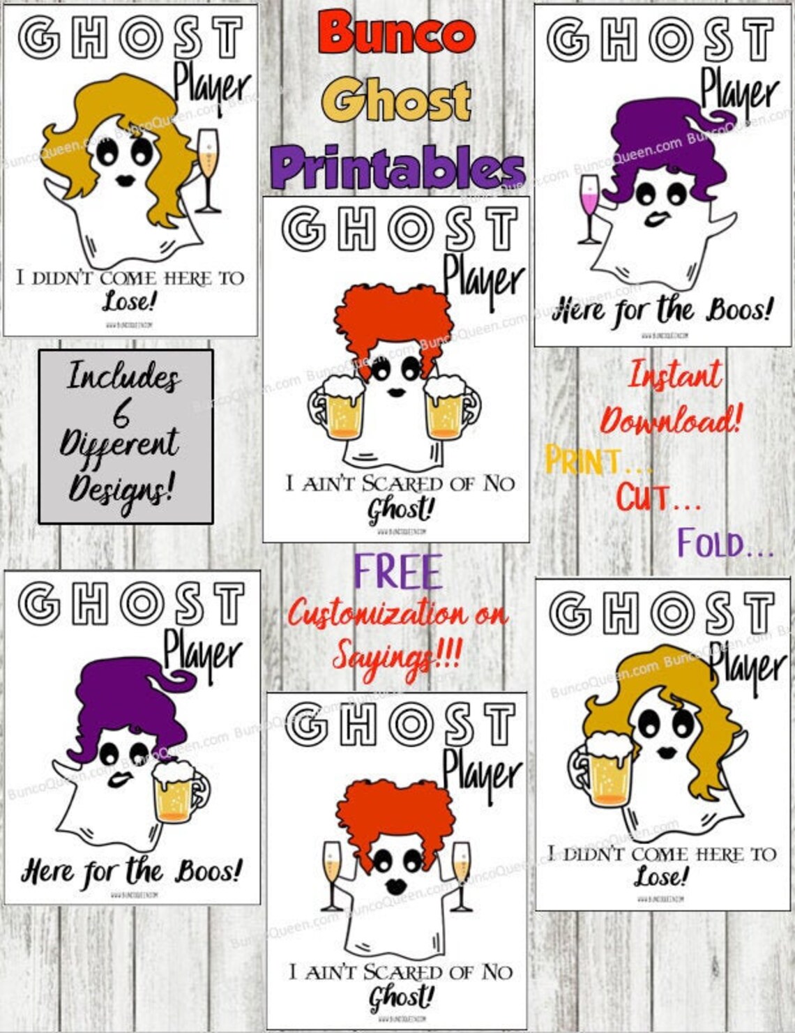 Bunco Ghost Player Players Instant Downloads. Includes 6 - Etsy