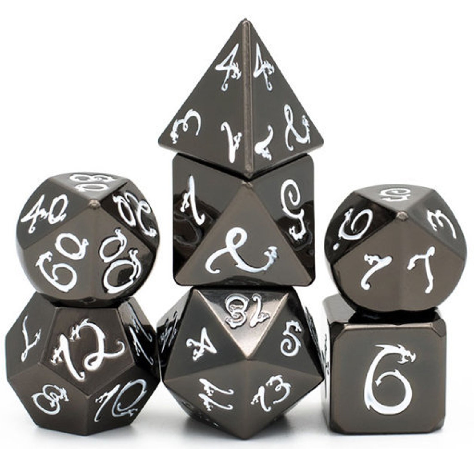 Black Nickel Metal DND Dice Set. Unique Dragon Font. D&D Dice. Etsy