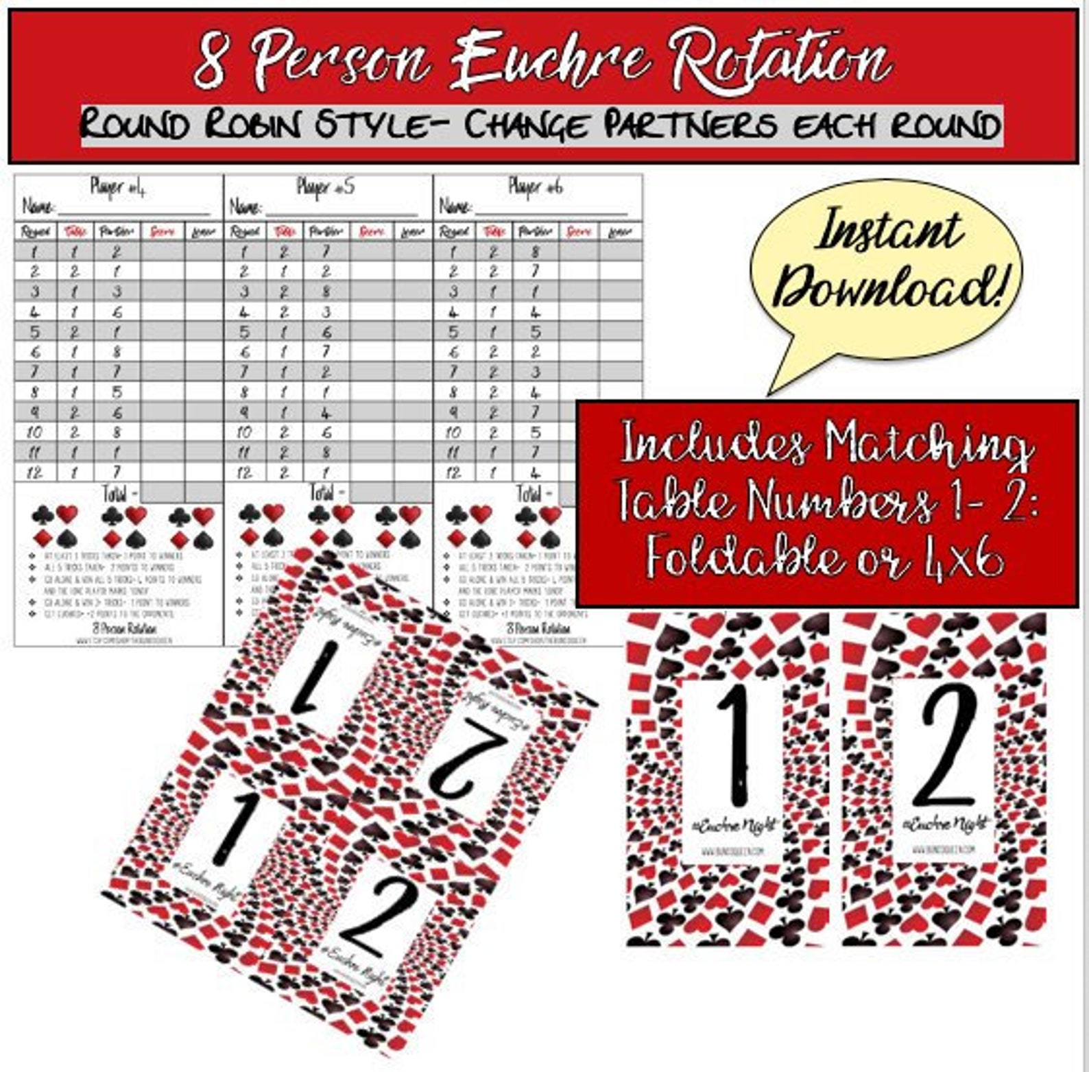 8 Person Euchre Rotation Printable Score Sheet Score Card Etsy 8 Person Euchre Rotation Printable Score Sheet Score Card Etsy
