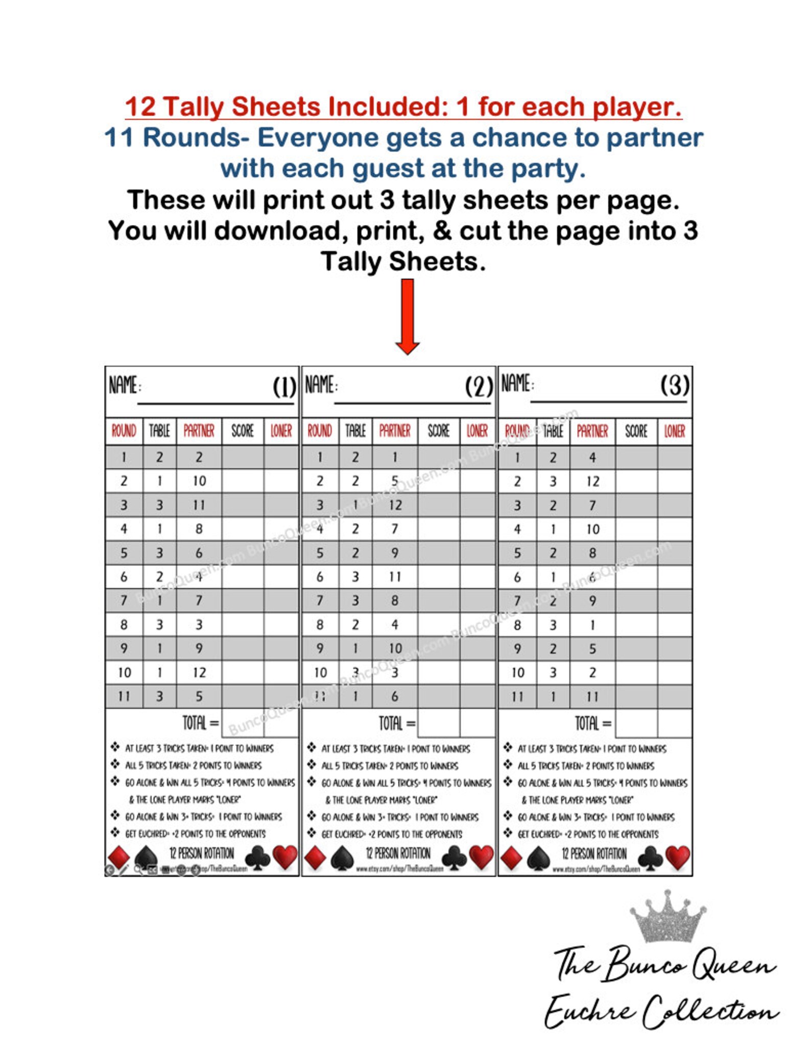 16 Person Euchre Rotation Score Sheet/euchre Tally W Table Numbers ...