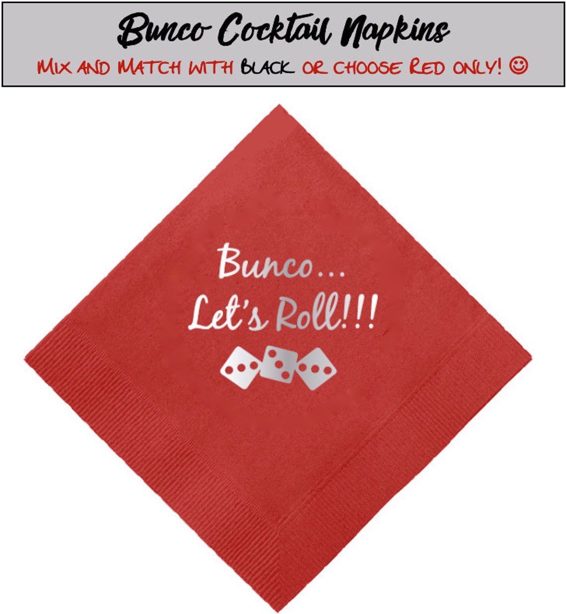 Bunco Cocktail Napkins With Foil Stamp...new COLORS Added Etsy
