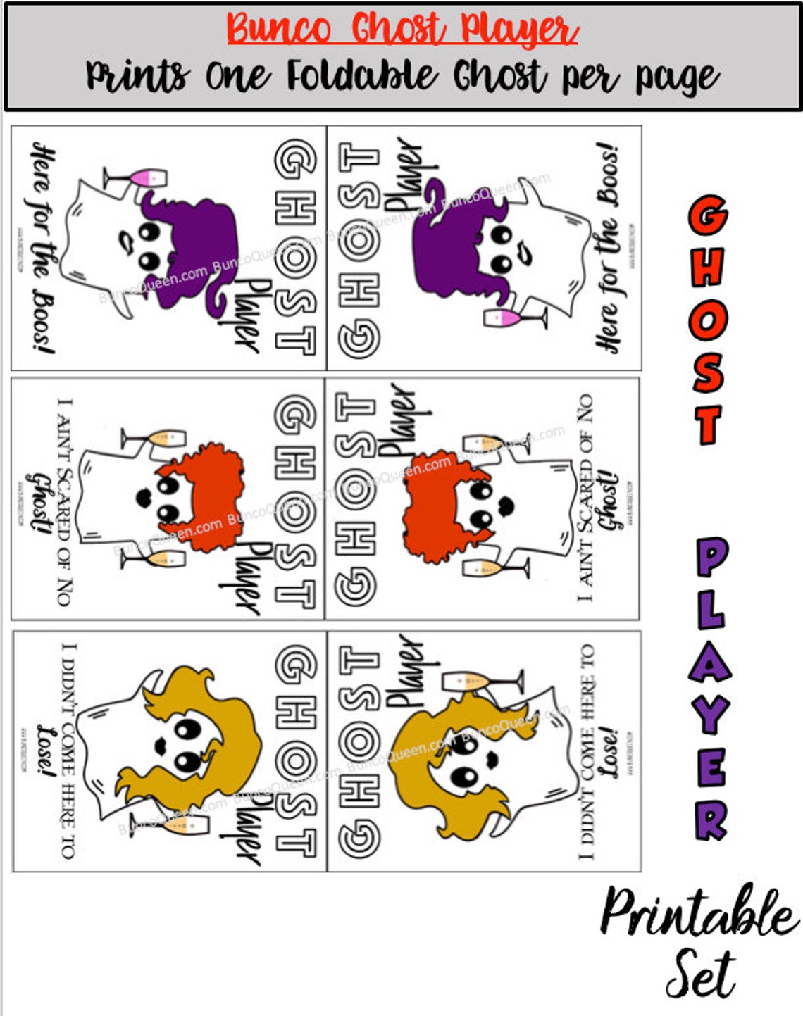 Bunco Ghost Player Players Instant Downloads. Includes 6 - Etsy
