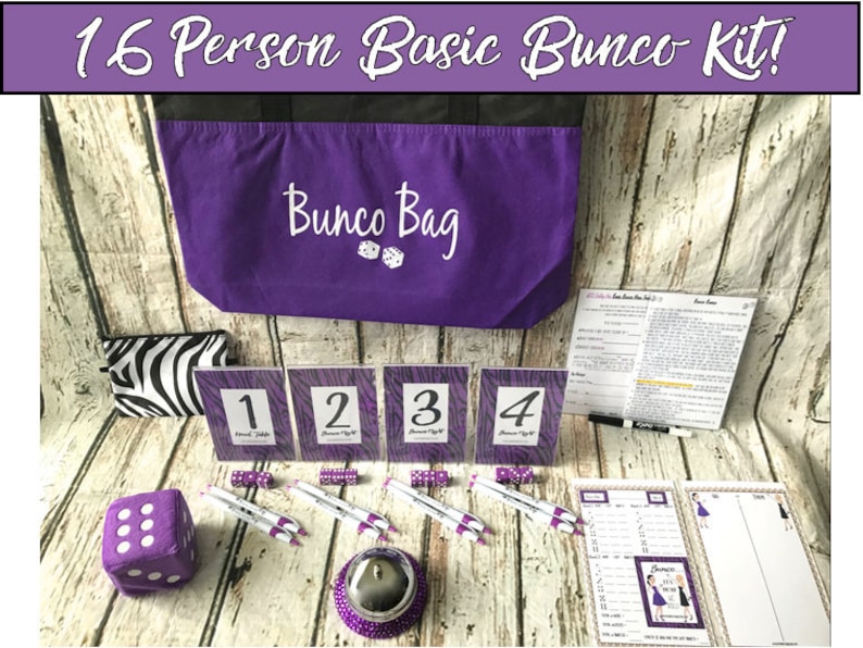 Purple Zebra Theme YOU PRINT @ Home. 16 Person BASIC Bunco Kit