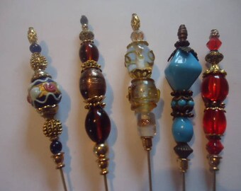 Beaded Gold Plated Stick Pin/Lapel Pin/Scarf Pin/Hijab/Shawl Pin-6 inch