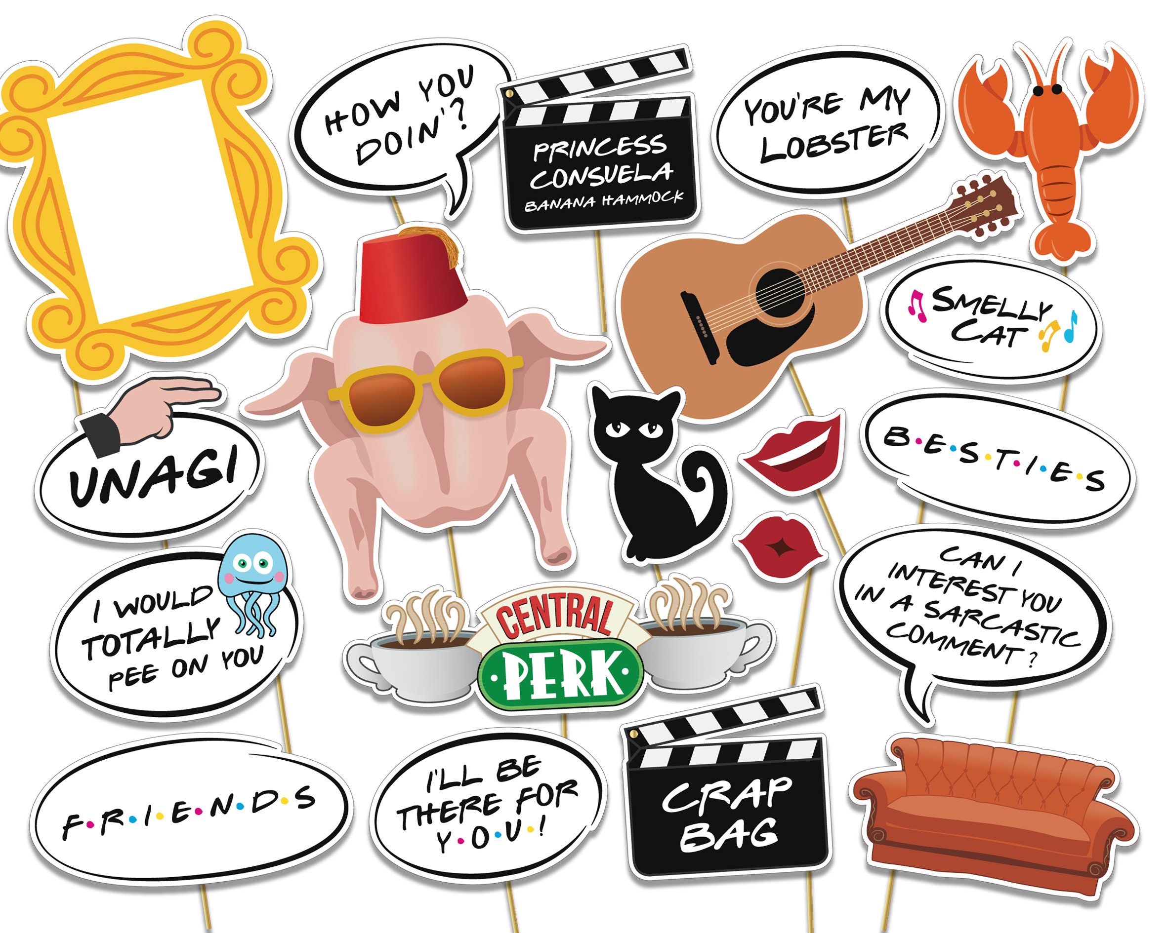 Friends TV Photo Booth Printable Props. Based on Friends Tv | Etsy