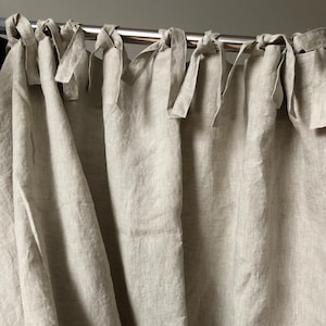 Softened Tie Top Natural Linen curtain , linen curtain, shower curtain, softened linen